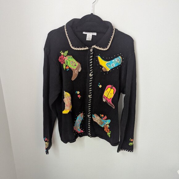 Vintage Arriviste Cowboy Boot Cardigan, Large - Picture 1 of 6